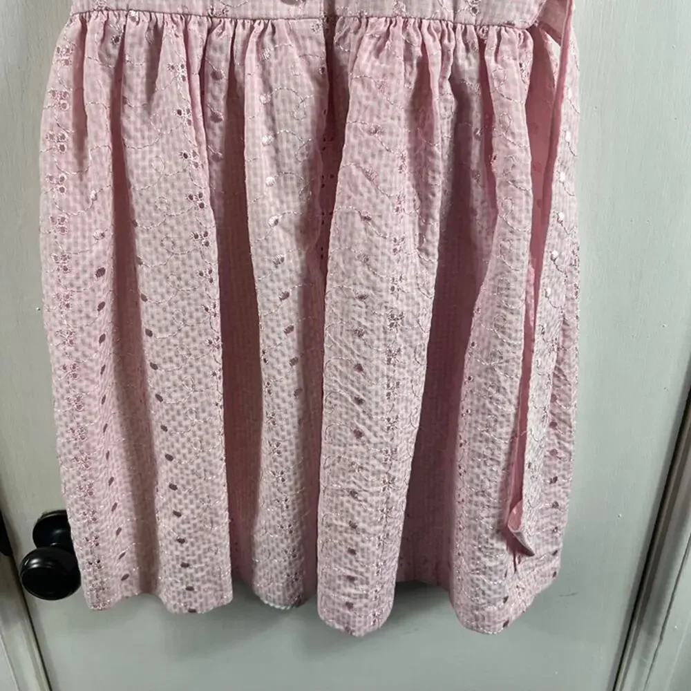 Ashley Ann Pink & White Plaid Embroidered Dress | Floral Bow Back Girls Size 6X